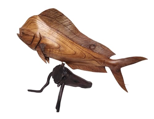 WorldBazzar Huge Beautiful Handmade Wooden MAHI MAHI Dolphin Sculpture Statue Carving Sport Fish Trophy ONE of A Kind