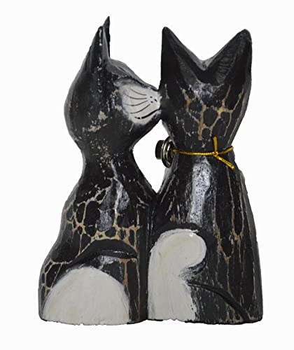 Hand Carved Wood Kissing Cats Lovers Tabby Siamese Persian American Ragdoll Valentines Day Gift