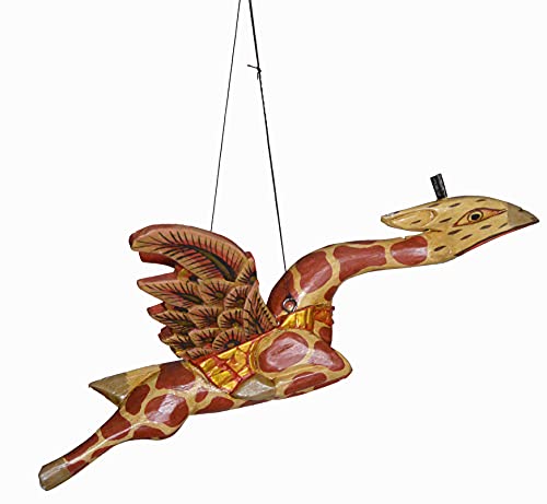 Hand Carved Wooden African Flying Wings Baby Giraffe Statue Mobile Dream Folk Art