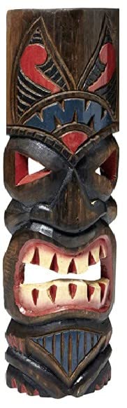 WorldBazzar 20 HANDMADE TIKI MASK HAWAIIAN TAHITIAN POLYNESIAN WALL ART TRIBAL BAR TROPICAL Brown Red Black White Medium