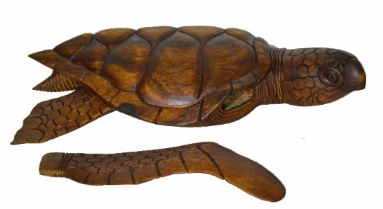 WorldBazzar Beautiful Huge Hand Carved Teak Wood Turtle Ocean Wall Sculpture Hanging Statue One of Kind