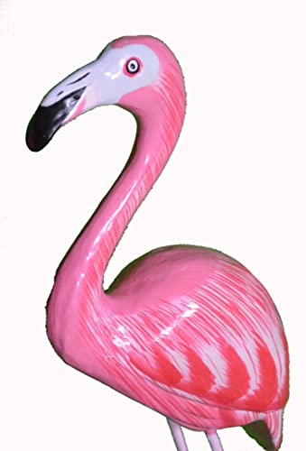 Set of 2 14" and 9.5" Hand Carved Beautiful Wood Metal Pink Flamingo Bird Sculpture Tropical Home Decor