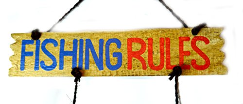 LG Hand Carved Fishing Rules Sign Wooden Nautical Trout Bass Mauhi Perch