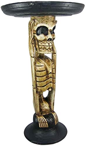 Bad Social Skeleton Blood Drunk Tiki Table Skull Bone Hand Carved Wood Plant Stand End Table Sculpture Bar Decor