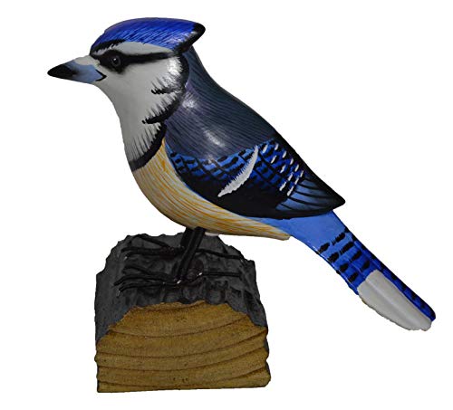 WorldBazzar Hand Carved Painted Wood Carving Blue Jay Bird Dey Vintage yle Wood Replica Life-Like Figurine,Blue, Red, Brown, Green, Yellow, White, Pink, Black