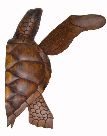 WorldBazzar Beautiful Huge Hand Carved Teak Wood Turtle Ocean Wall Sculpture Hanging Statue One of Kind