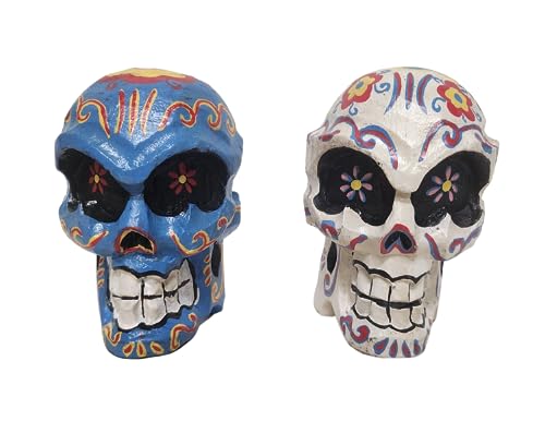 Set of 2 LG Hand Carved Wood Pirate Day of The Dead Sugar Skull Art Decor