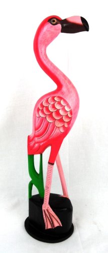 20" Hand Carved Beautiful Wood Pink Flamingo Bird Sculpture Tropical Home Decor