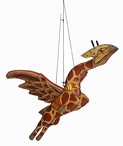 Hand Carved Wooden African Flying Wings Baby Giraffe Statue Mobile Dream Folk Art