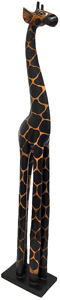 79 Inches Hand Carved Wooden African Giraffe Statue Sculpture WorldBazzar Brand, Brown, Black, X-Large