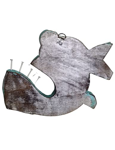 WorldBazzar Medium Wall Hanging Piranha Angler NAIL BITER FISH Nautical Contemporary Wood Art Whimsical Abstract
