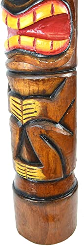 Hand Carved 40" Tall Tiki Totem Pole Carved Design Hibiscus Scratch DENT Crack