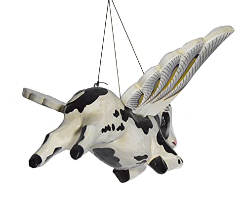 WorldBazzar 10" Authentic Traditional Style Hand Carved Wooden Flying Cow Farm Ranch Stables Folk Art Wings Mobile