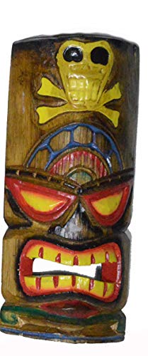 WorldBazzar Hand Carved SKELETON PIRATE SKULL Polynesian Hawaiian Tiki Style MASK 12 in Tall Scratch and DENT Sale!!!
