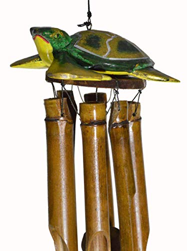 WorldBazzar Nautical Hand Carved Bamboo SEA Ocean Turtle Windchime