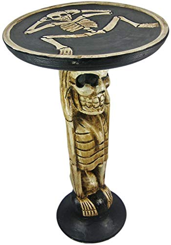 Bad Social Skeleton Blood Drunk Tiki Table Skull Bone Hand Carved Wood Plant Stand End Table Sculpture Bar Decor