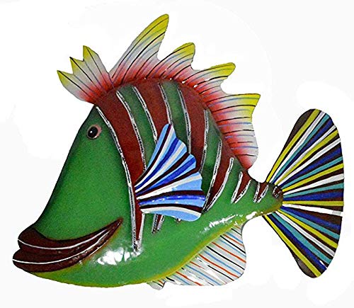 WorldBazzar Green with RED Stripe red Lips Beautiful Unique Fish Metal Hanging Wall Art