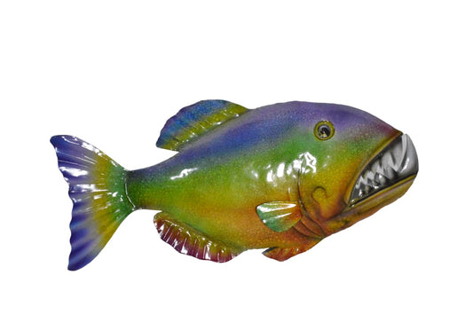 WorldBazzar ABSTRACT COLORFUL BEAUTIFUL UNIQUE NAUTICAL METAL FISH WALL ART BIG TEETH PIRANHA