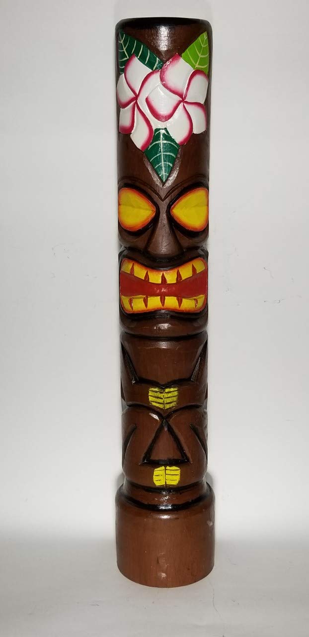 Hand Carved Wood Beautiful 3 FT Hibiscus Plumeria Flower Tiki Totem Pole Statue