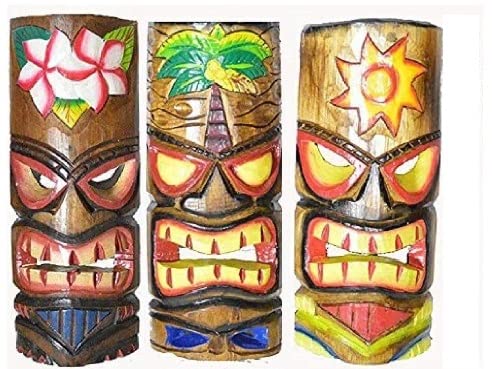 Set of 3 Polynesian Hawaiian Tiki Bar Style Wall Masks 12 inches Island Art