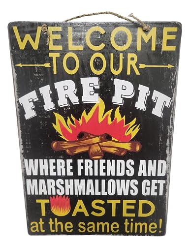 WELCOME TO OUR FIRE PIT WHERE FRIENDS AND MARSHMALLOWS GET TOASTED AT THE SAME TIME! BEER TIKI BAR WALL SIGN WOOD BACKYARD