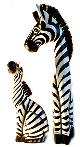 WorldBazzar Hand Carved Wooden Set 2 African Mother Baby Zebra Statue
