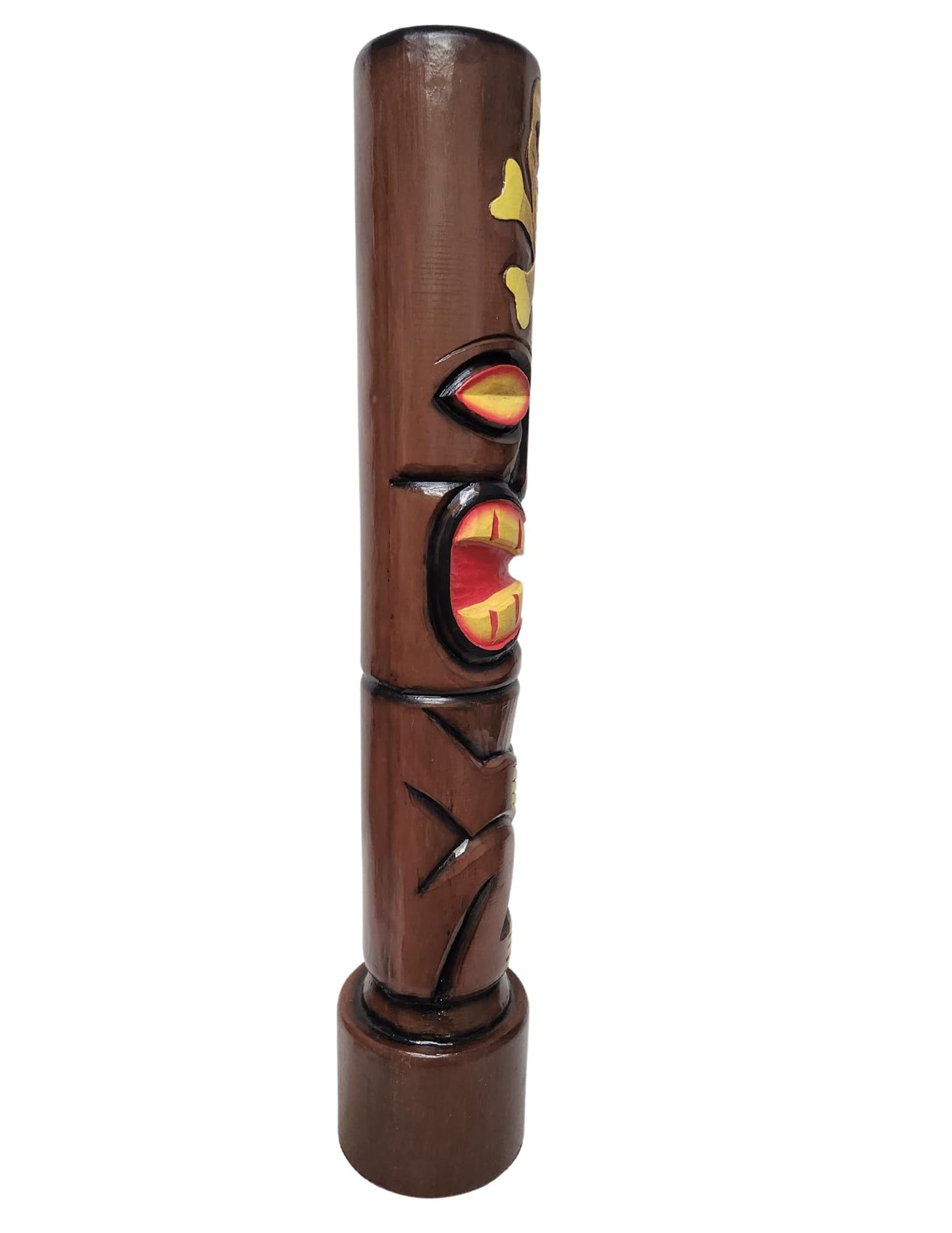 WorldBazzar Hand Carved Wood 40" Tall Tiki Totem Pole Carved Design Skull and Cross Bone
