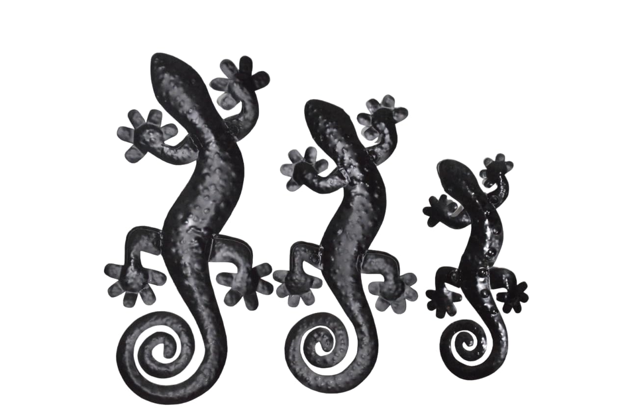 WorldBazzar HUGE Beautiful Unique Set of 3 Geckos Lizard Metal Tropical Island Wall Art