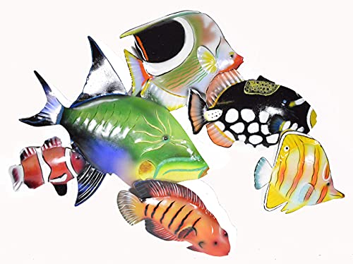 BEAUTIFUL UNIQUE rainbow NAUTICAL SCHOOL OF FISH CONTEMPORARY METAL WALL ART