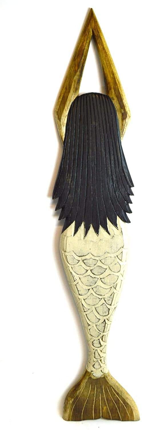 Hand Carved White WASH Wood Mermaid 40" Nautical Wall Art Plaque Nautical Ocean Dream