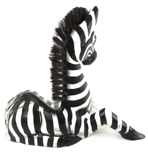 Hand Carved Wooden African Safari Baby Zebra Statue Laying Down