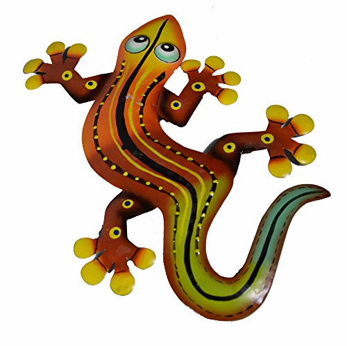 WorldBazzar Clearance Large 21" Beautiful Unique Orange Yellow Red Gecko Lizard Metal Garden Lanai Tropical Island Wall Art Scratch and DENT Sale