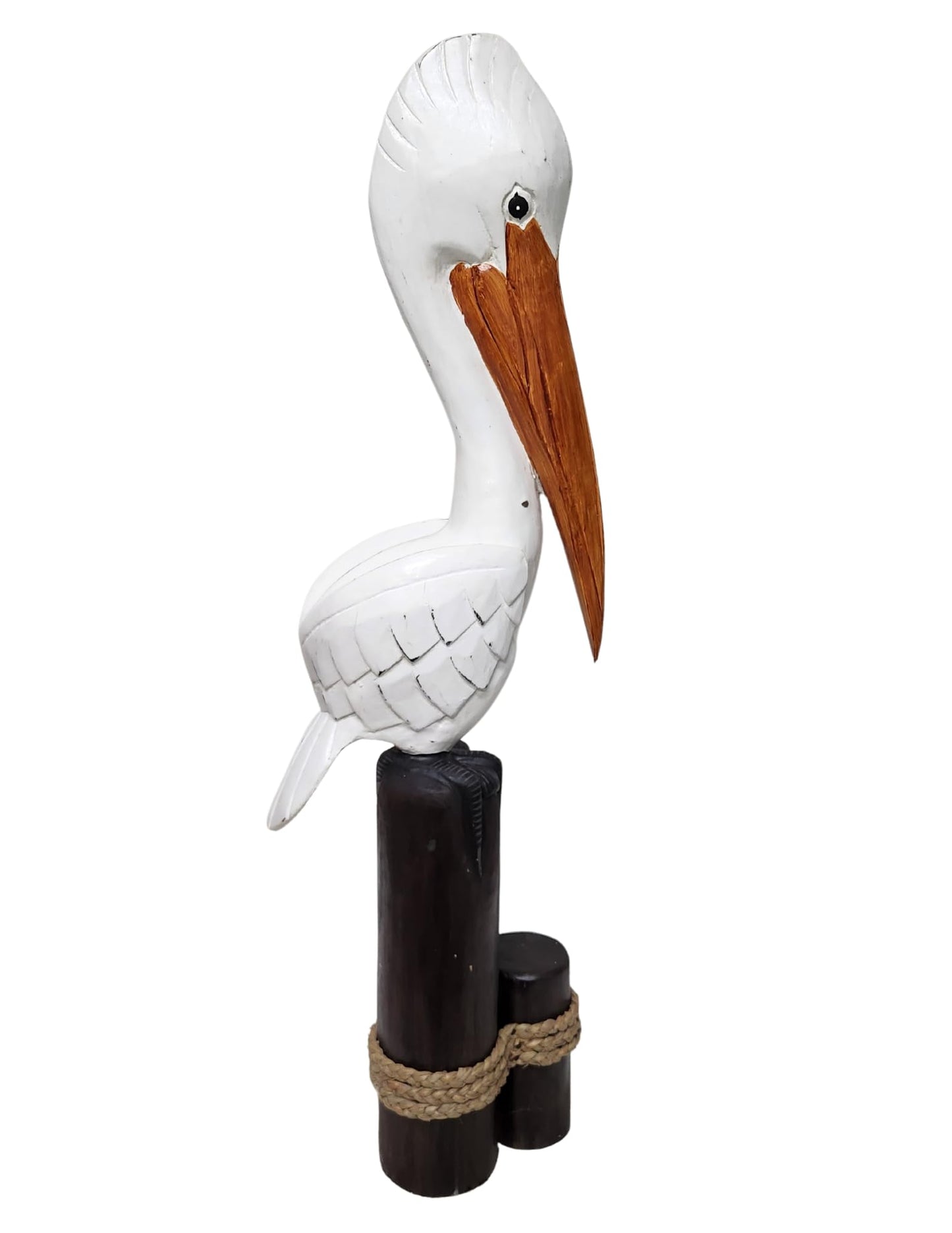 Huge 3ft Hand Carved Sculpture Statue White Pelican on Wood Piling, Tropical Nautical Decor