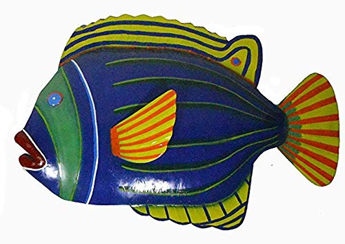 WorldBazzar Blue with Green Stripe Beautiful Unique Fish Metal Hanging Wall Art