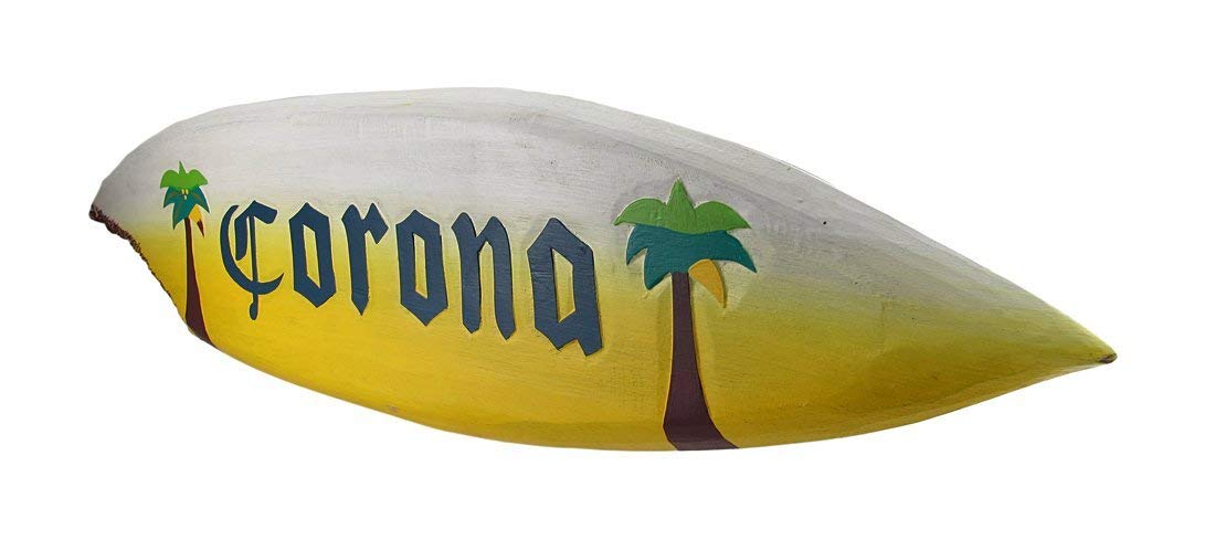20" Wooden Handmade Corona Palm Tree Shark Bite Surf Board Sign Wall Plaque Art