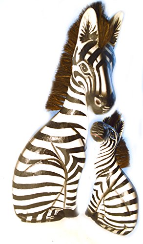 WorldBazzar Hand Carved Wooden Set 2 African Mother Baby Zebra Statue