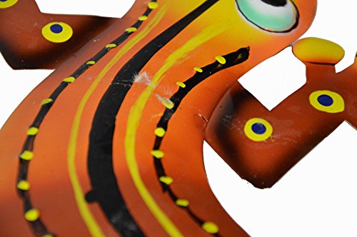 WorldBazzar Clearance 12" Beautiful Unique Orange Red Yellow Gecko Lizard Metal Garden Lanai Art Tropical Island Wall Art Scratch and DENT Sale