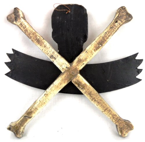 LG 12 inch Hand Carved Wood Pirate Skull Cross Bone Go Away Sign Plaque Wall Art Decor