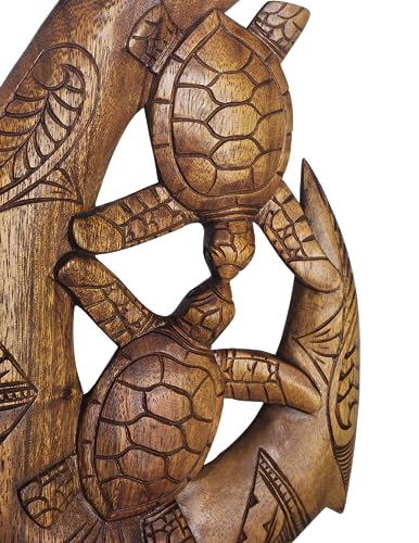 Beautiful Unique Hand Carved 2 SEA TURTLES on HOOK Nautical Tropical Coastal Island Style Wood Wall Art Picture Plaque