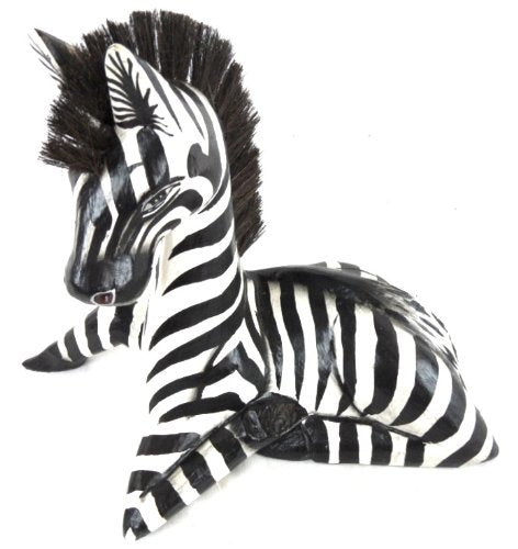 Hand Carved Wooden African Safari Baby Zebra Statue Laying Down