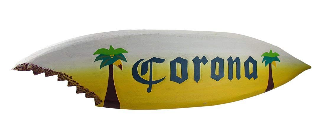 20" Wooden Handmade Corona Palm Tree Shark Bite Surf Board Sign Wall Plaque Art