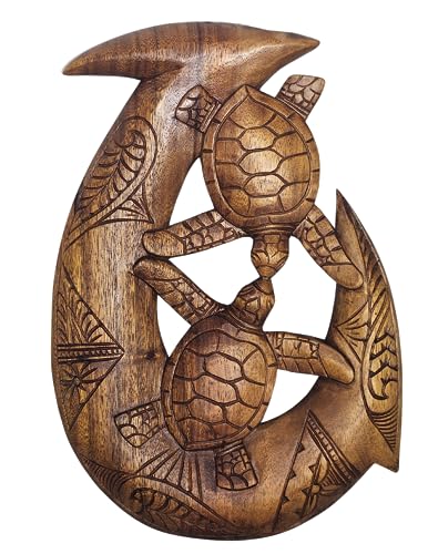 Beautiful Unique Hand Carved 2 SEA TURTLES on HOOK Nautical Tropical Coastal Island Style Wood Wall Art Picture Plaque