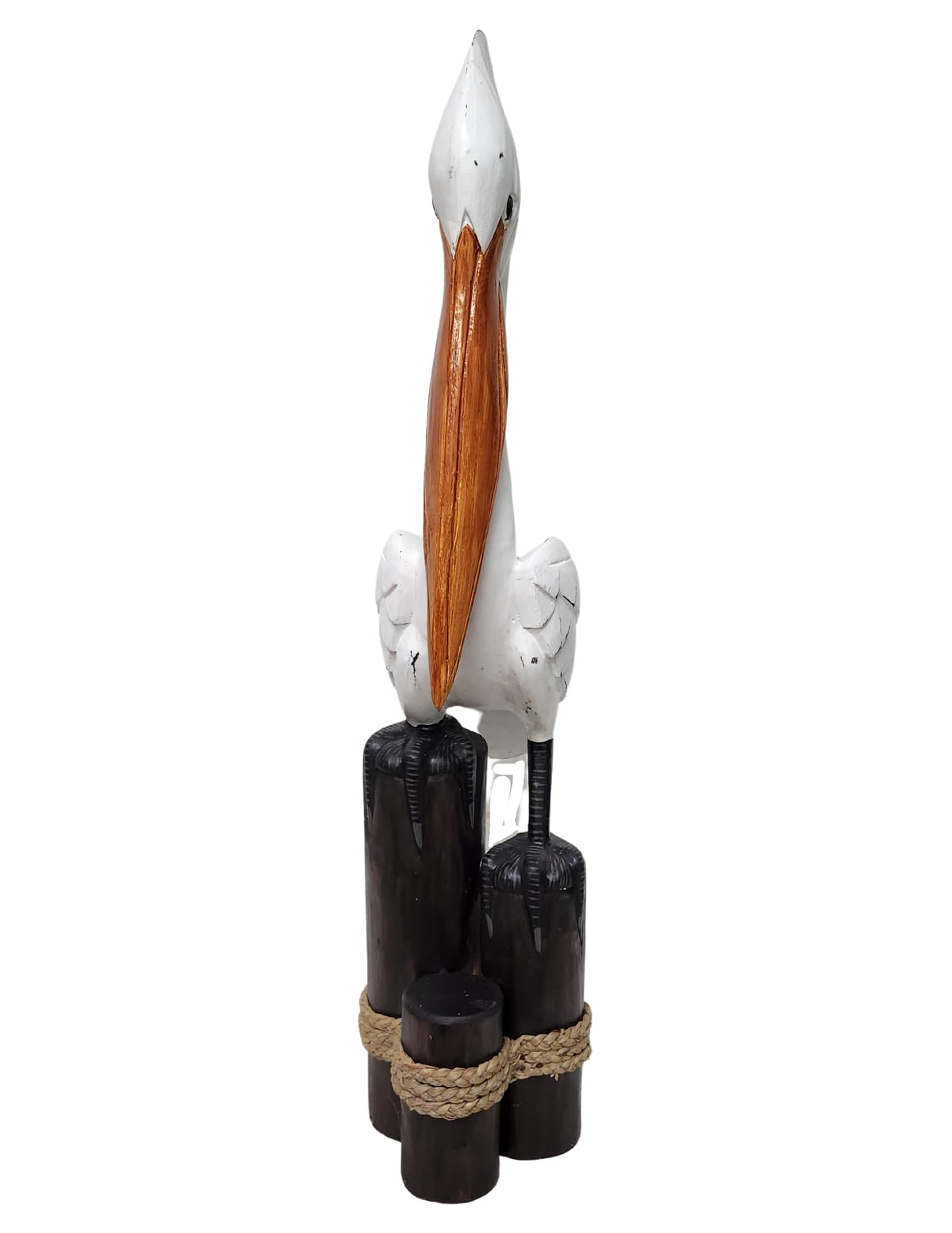 Huge 3ft Hand Carved Sculpture Statue White Pelican on Wood Piling, Tropical Nautical Decor