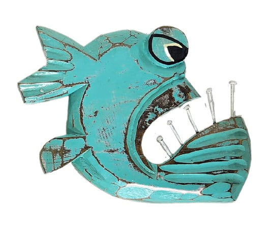 WorldBazzar Medium Wall Hanging Piranha Angler NAIL BITER FISH Nautical Contemporary Wood Art Whimsical Abstract