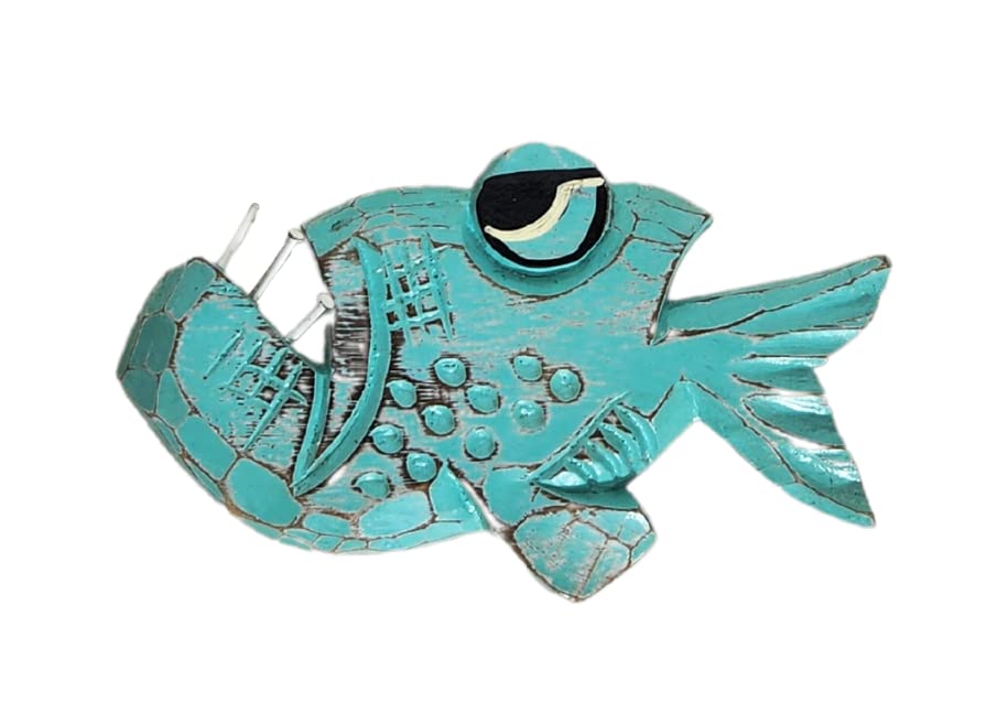 WorldBazzar Wall Hanging Piranha Angler NAIL BITER FISH Nautical Contemporary Wood Art Whimsical Abstract sm