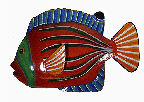 WorldBazzar RED Orange with Green Stripe Beautiful Unique Fish Metal Hanging Wall Art