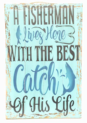 Rustic Hand Carved Wooden Pallet A Fisherman Lives Here with The Best Catch of His Life Sign Couple Goals Husband Wife Fishing Hooked Captain