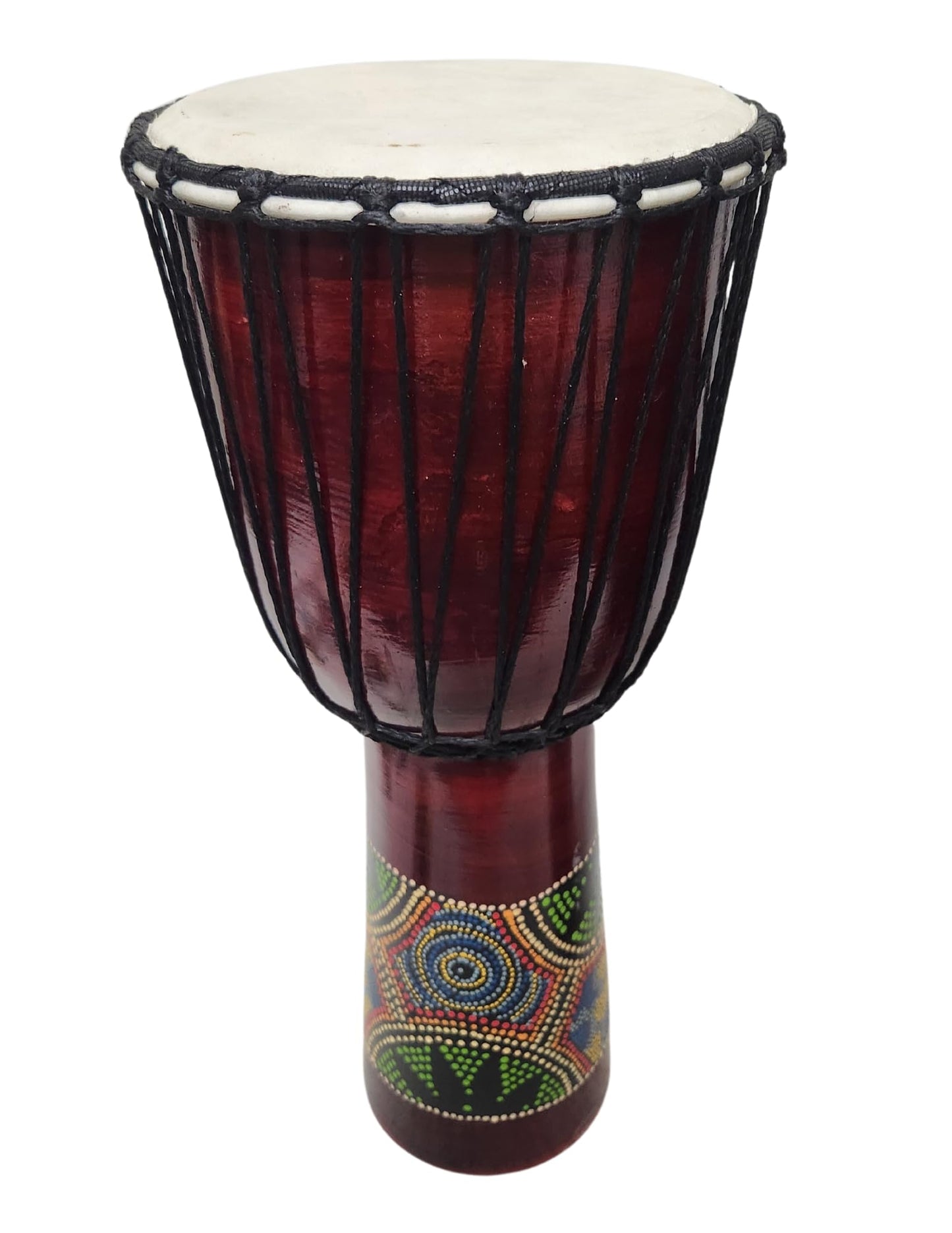 20" DJEMBE DRUM BONGO HAND CARVED AFRICAN ABORIGINAL DOT ART DESIGN