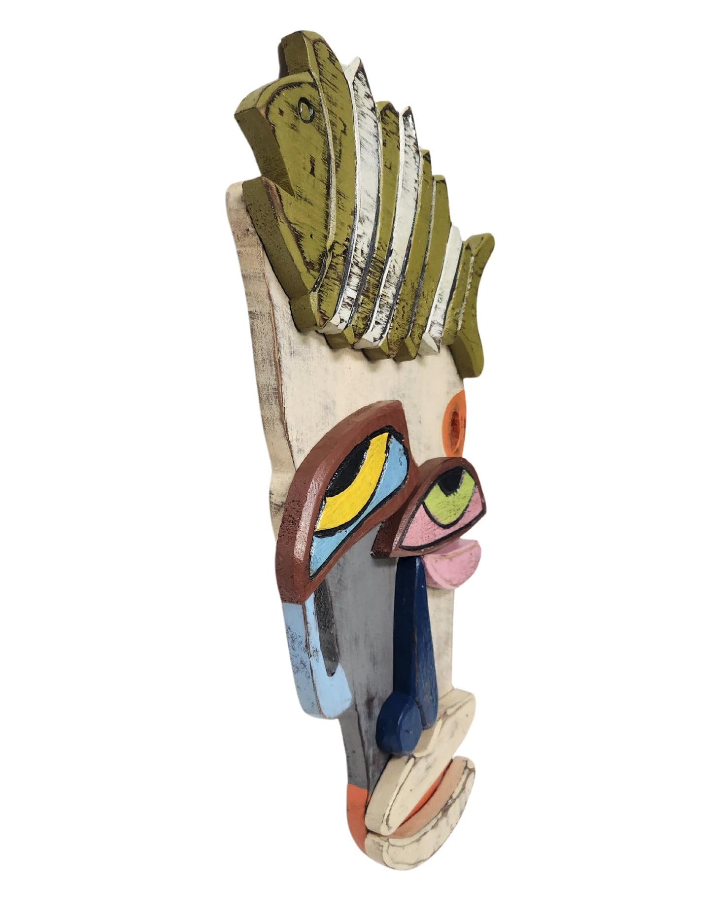 WorldBazzar ABSTRACT MASK AFRICAN HAND CARVED WOODEN TRIBAL TIKI WALL FACE CUBIST PICASSO Abstract Sculpture Home Decor Modern Art Figurines Items Accents Influencer