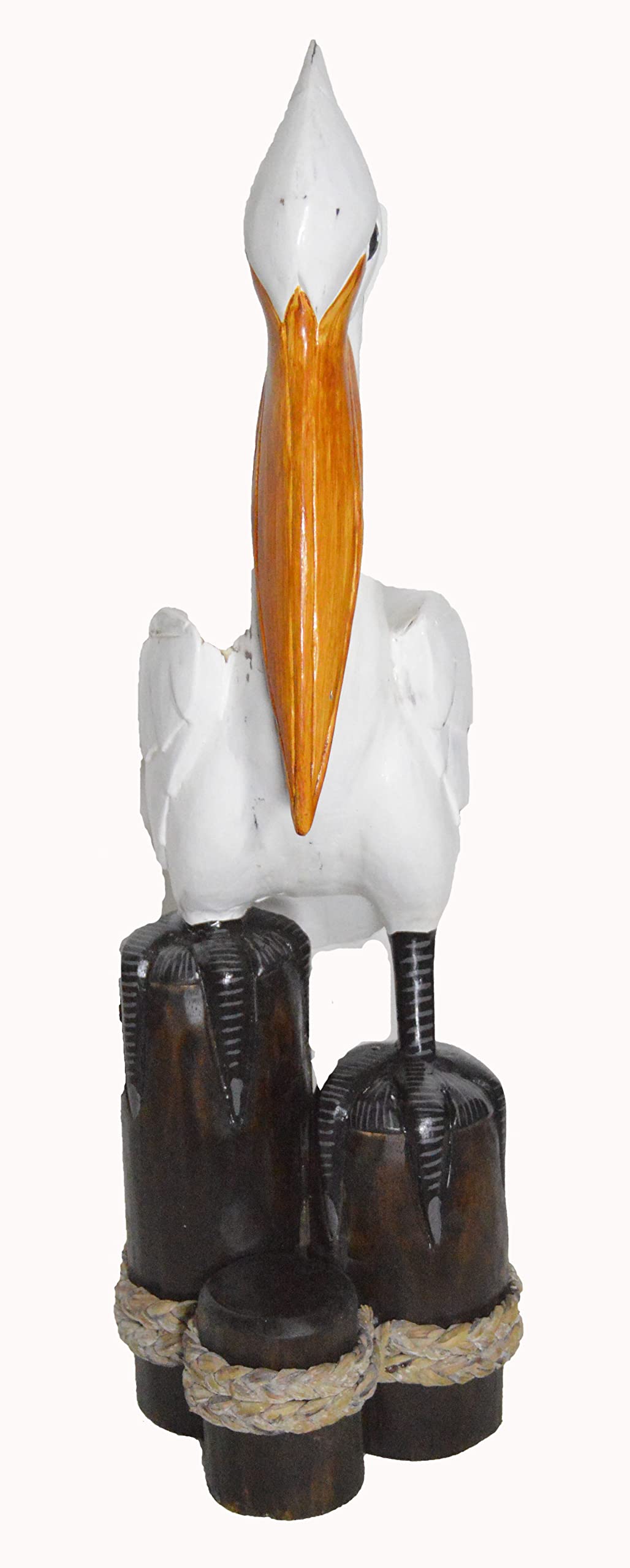 New 25" Tall Three Post Hand Carved Nautical Wood Pelican Statue Carving Sculpture Art